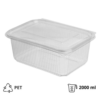 Posuda s ravnim poklopcem PET 2000 ml 214x150x87 prozirna [50 kom/pak]