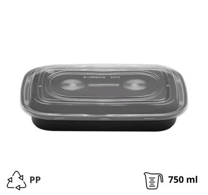 Posuda sa poklopcem PP AMERICAN STYLE 750 ml 217x146x43 mm crna [50 kom/pak]