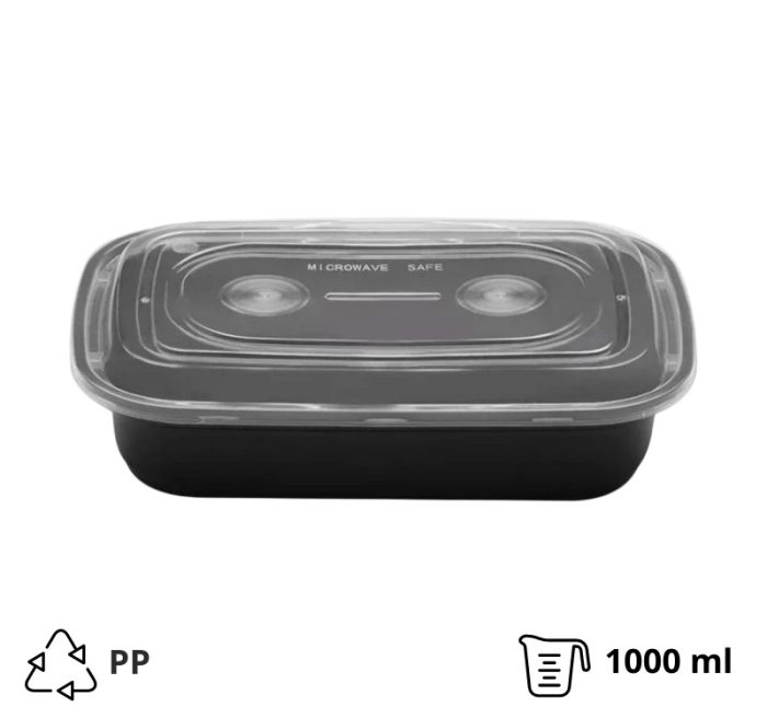 Posuda sa poklopcem PP AMERICAN STYLE 1000 ml 217x146x51 mm crna [50 kom/pak]