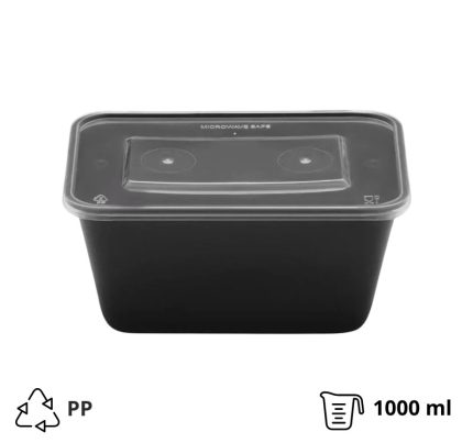 Posuda sa poklopcem PP 1000 ml 176x124x80 mm crna [50 kom/pak]