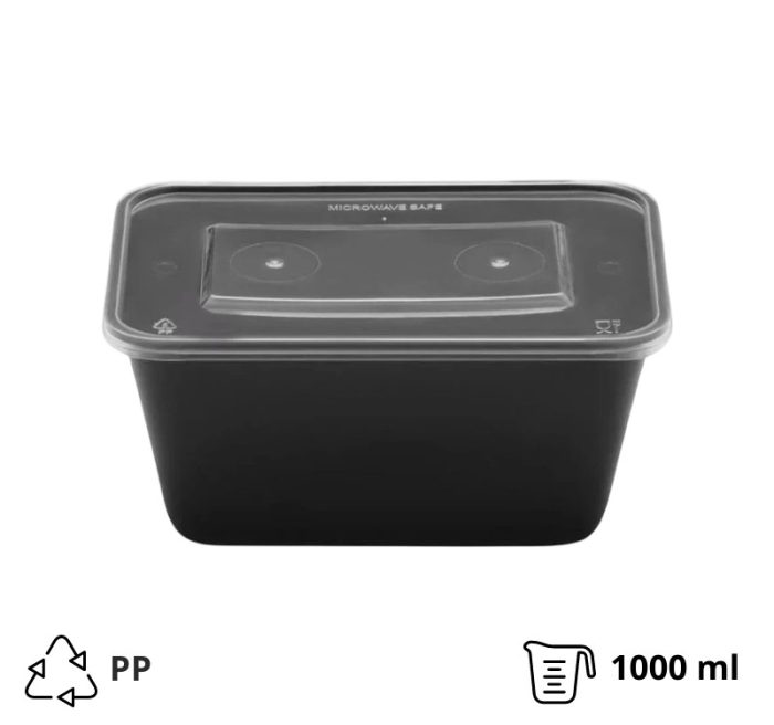 Posuda sa poklopcem PP 1000 ml 176x124x80 mm crna [50 kom/pak]