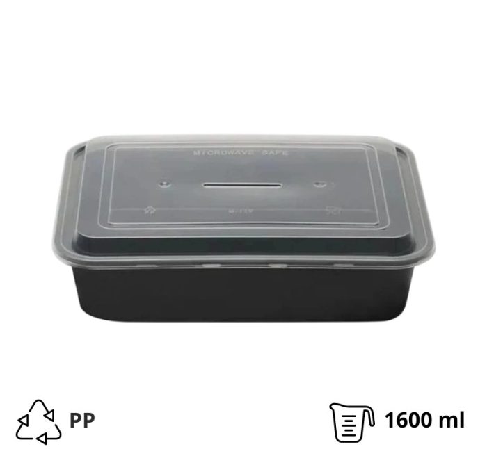 Posuda sa poklopcem PP 1600 ml 239x188x55 mm crna [50 kom/pak]