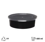 Posuda PP 600 ml d=145 mm h=46 mm crna s poklopcem [50 kom/pak]