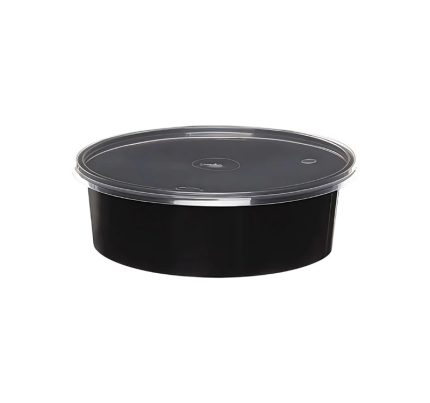 Posuda PP 600 ml d=145 mm h=46 mm crna s poklopcem [50 kom/pak]