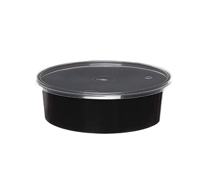 Posuda PP 600 ml d=145 mm h=46 mm crna s poklopcem [50 kom/pak]