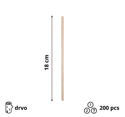 Štap za miješanje drven 18 cm pojedinačno pakiranje 200 kom/pak