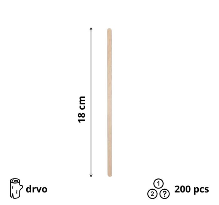 Štap za miješanje drven 18 cm pojedinačno pakiranje 200 kom/pak