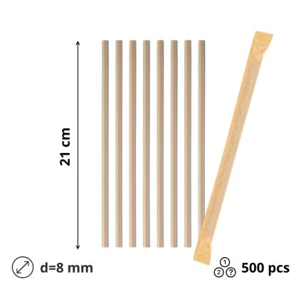 Slamke papirnate l=210 mm d=8 mm kraft pojedinacno pakiranje 500 kom/pak