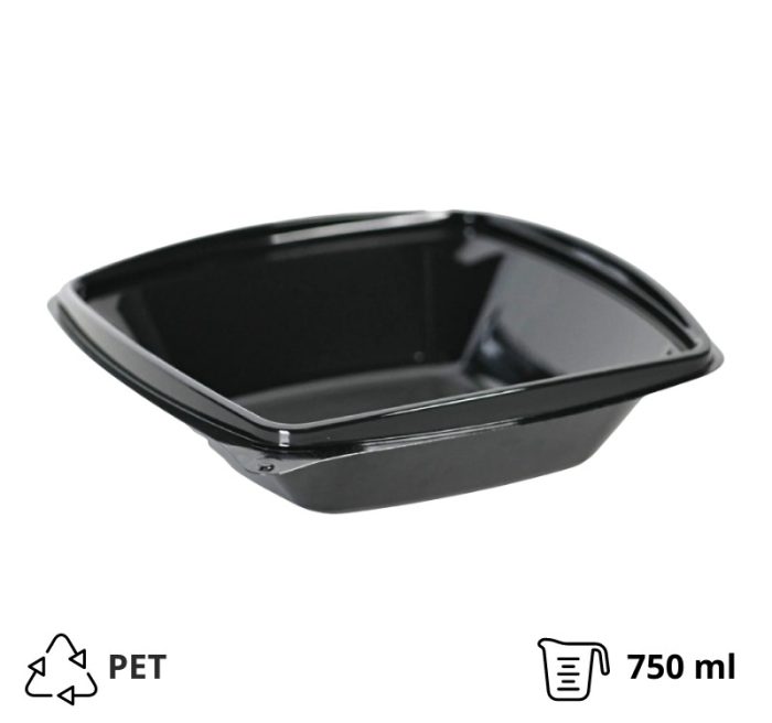 Posuda PET 750 ml 185x185x45 črna, bez poklopca [50 kom/pak]