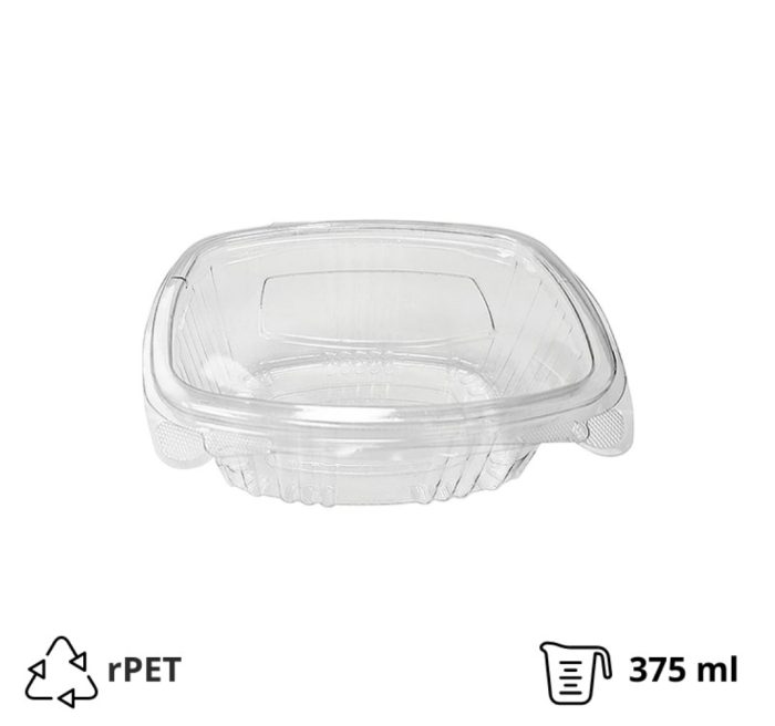 Posuda s ravnim poklopcem rPET 375 ml prozirna [100 kom/pak]