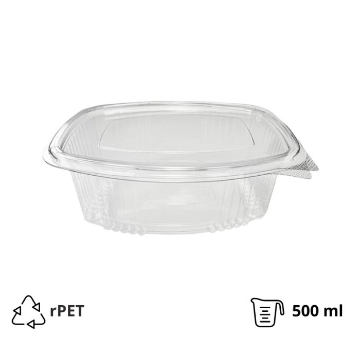 Posuda s ravnim poklopcem rPET 500 ml prozirna [100 kom/pak]