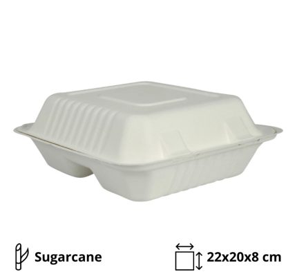 Embalaža BIO 22х20х8 cm 3-delna,  50kos/pak  sladkorni trs [200 kom/pak]