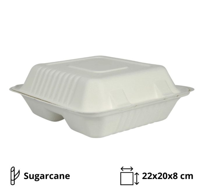 Embalaža BIO 22х20х8 cm 3-delna,  50kos/pak  sladkorni trs [200 kom/pak]