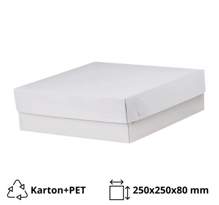 Kutija s poklopcem za desert 25x25x8 cm WHITE (unutarnja metalizirana PET) [14 kom/pak]
