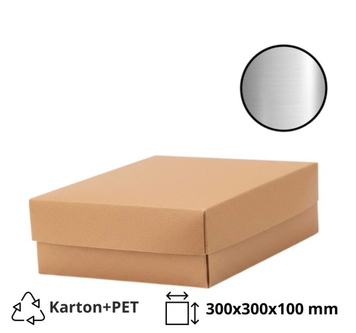 Kutija s poklopcem za desert 30x30x10 cm KRAFT (unutarnja metalizirana Pet) [7 kom/pak]