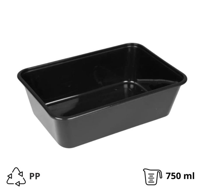 Posuda PP 750 ml 170х115х55 mm crna, bez poklopca [50 kom/pak]