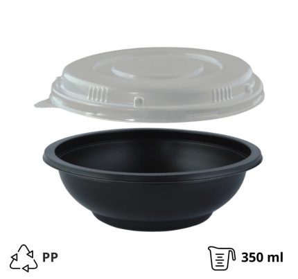 Posuda za juhu za poklopcem PP 350 ml d=145 mm h=50 mm, crna, 50 kom (komplet)