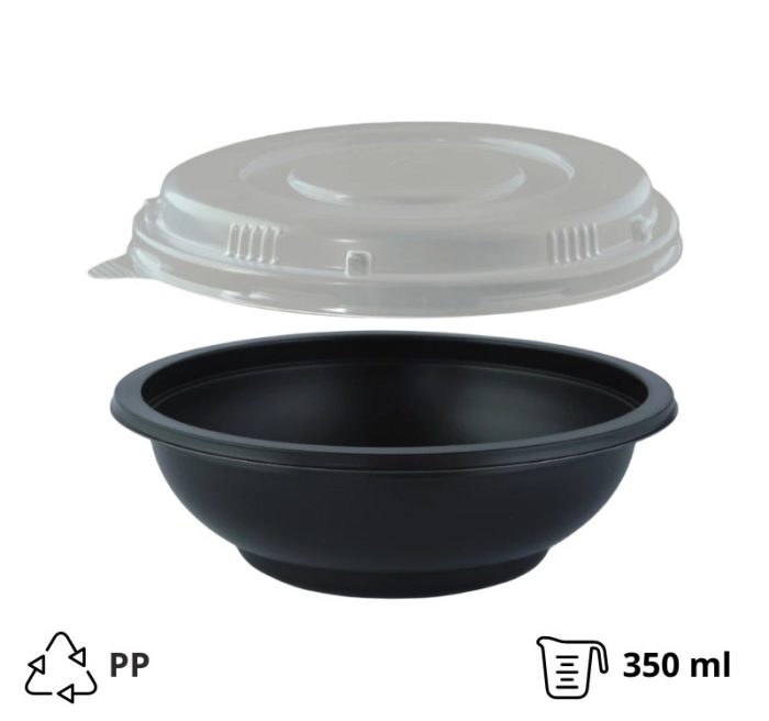 Posuda za juhu za poklopcem PP 350 ml d=145 mm h=50 mm, crna, 50 kom (komplet)