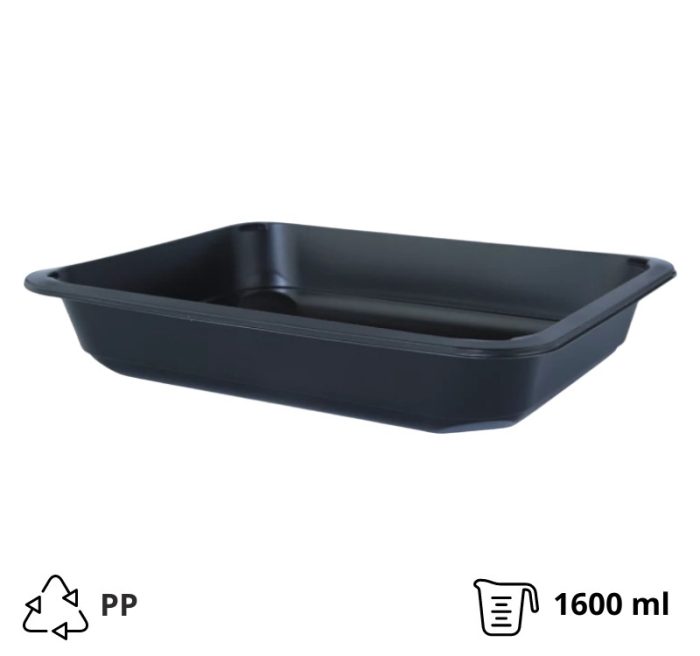 Posuda PP 1600 ml 227х178х40 mm crna, bez poklopca [50 kom/pak]