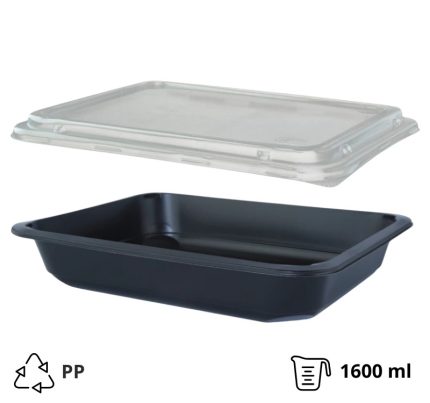 Posuda PP za poklopcem 227х178х40 mm, crna, 50 kom (komplet)