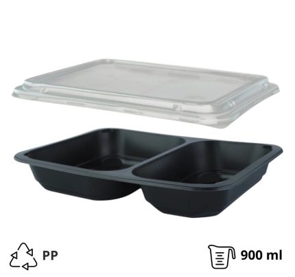 Posuda za poklopcem PP 227х178х40 mm 2 odjeljka, crna, 50 kom (komplet)