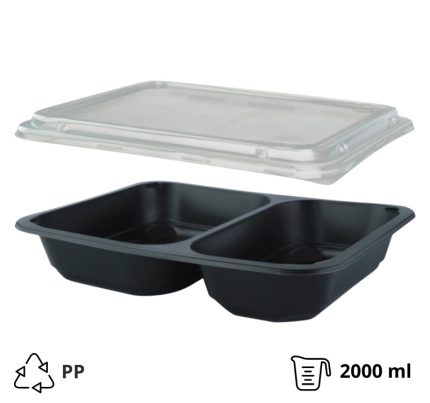 Posuda PP za poklopcem 227х178х50 mm 2 odjeljka, crna, 50 kom (komplet)