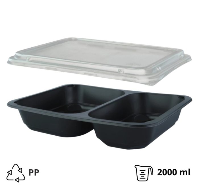 Posuda PP za poklopcem 227х178х50 mm 2 odjeljka, crna, 50 kom (komplet)