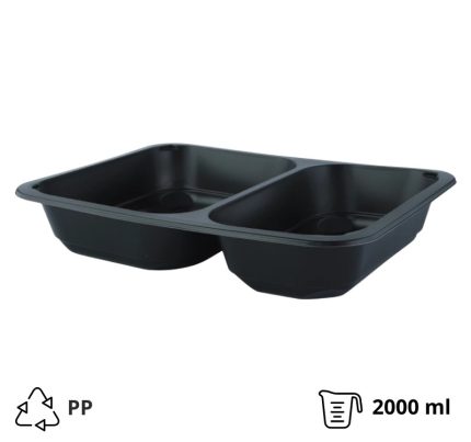 Posuda PP 2000 ml 227х178х50 mm 2 odjeljka crna, bez poklopca [50 kom/pak]