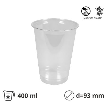 Čaša rPet 400 ml prozirna tvrde za poklopcem d=93 mm 50 kom (komplet)