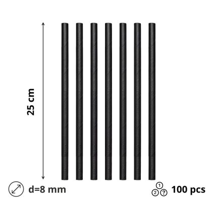 Slamke papirnate l=250 mm d=8 mm crne 100 kom/pak