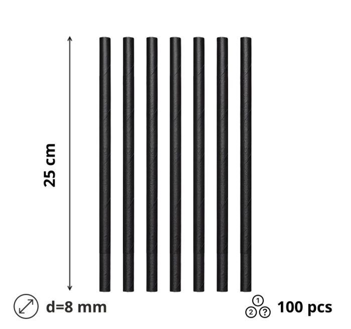 Slamke papirnate l=250 mm d=8 mm crne 100 kom/pak