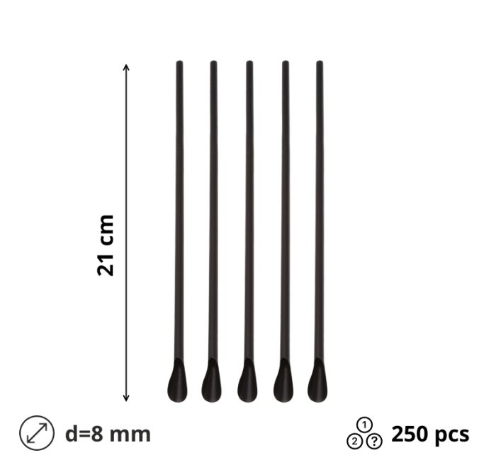 Slamke plastične z žličko l=210 mm d=8 mm crne 250 kom