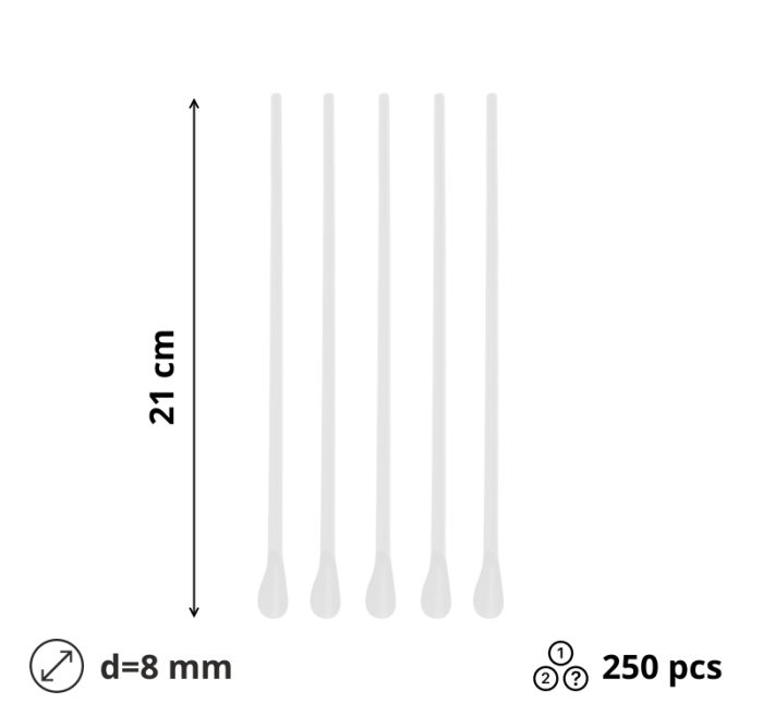 Slamke plastične z žličko l=210 mm d=8 mm prozirna 250 kom/pak