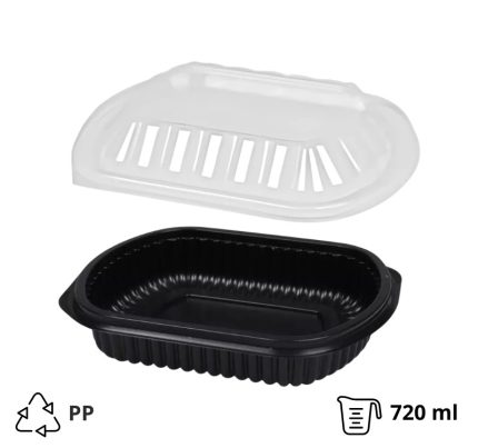Posuda PP za poklopcem 210x180x40 mm ,720 ml crna, 150 kom (komplet)