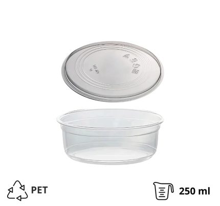 Posuda PET za poklopcem 250ml DELI d=117mm, h=45mm prozorna, 50 kom (komplet)