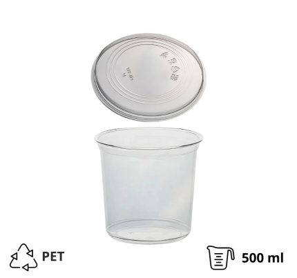 Posuda PET 500ml DELI d=117mm, h=75mm prozorna, sa poklopcem, 50 kom (komplet)