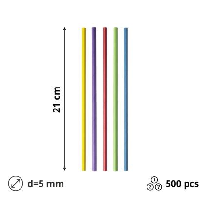 Slamke papirnate d=8mm l=21mm MIX 5 colors ravne 500 kos/pak