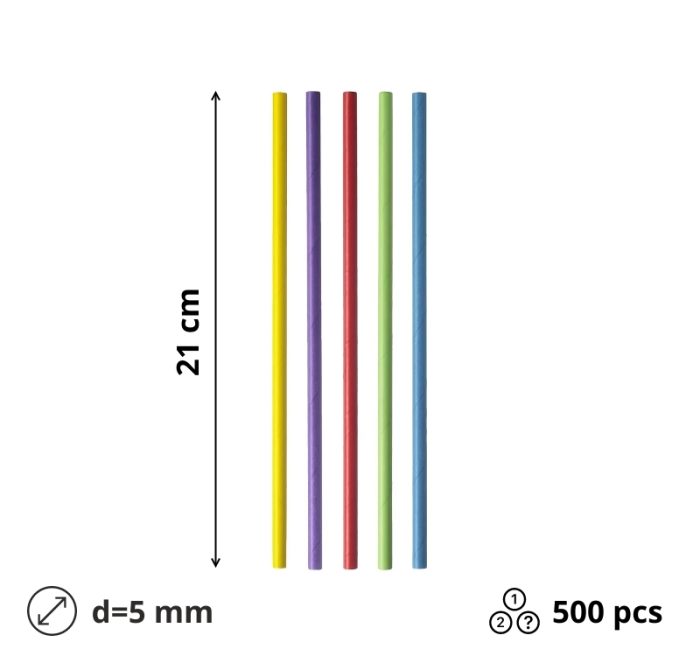 Slamke papirnate d=8mm l=21mm MIX 5 colors ravne 500 kos/pak