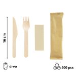 Komplet 3 drveni (vilica, nož, servieta) 16cm 500 kom