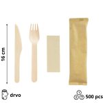 Komplet 3 drveni (vilica, nož, servieta) 16cm 500 kom