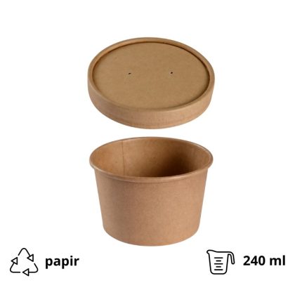 Posuda papirnata za juhu za poklopcem 240 ml d=90 mm h=60 mm kraft, 25 kom (kompet)