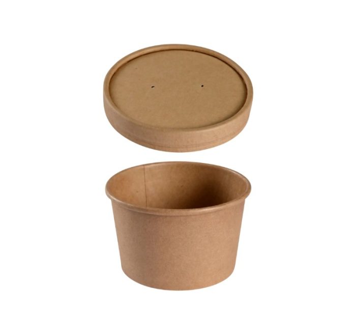 Posuda papirnata za juhu za poklopcem 240 ml d=90 mm h=60 mm kraft, 25 kom (kompet)
