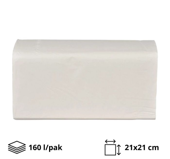 Papirnati ručnici V-zlozenka 2 sl., 21×21 cm.,200 l/pak Celuloz 100%