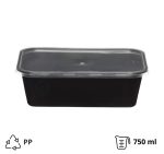 Posuda s poklopcem PP 750 ml 175x125x60mm crna [50 kom/pak]