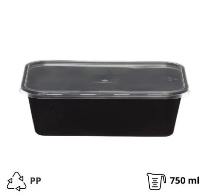 Posuda s poklopcem PP 750 ml 175x125x60mm crna [50 kom/pak]