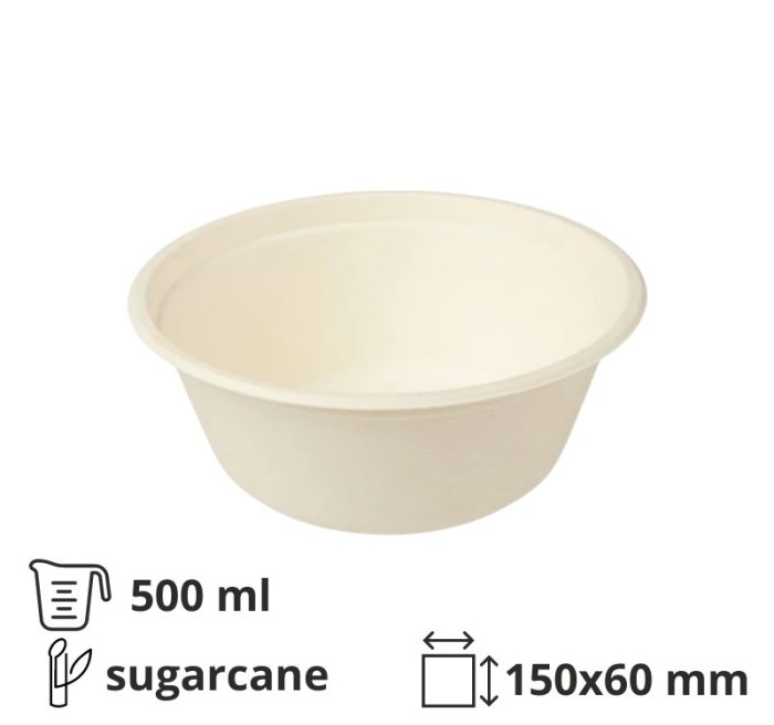 Tanjur BIO (sugarcanes) duboko 500 ml d=150 mm h=60mm bijela 50 kom/pak