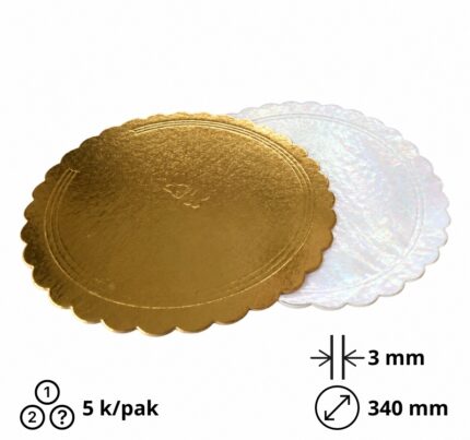 Podmetač krug za torte karton d=320 mm crni/zlatni 3 mm [5 kom/pak]