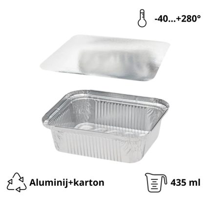 Alu posuda za poklopcem 435 ml 146x121x40 mm 100 kom