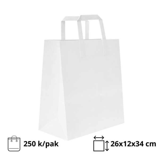 Papirnata vrećica sa ravnom ručkom 260х120х340 mm bijela 250 kom/pak