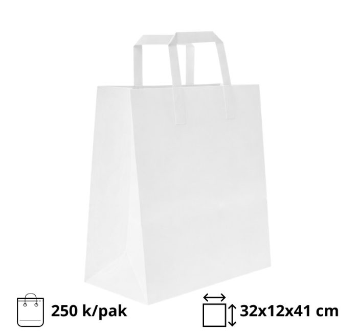 Papirnata vrećica sa ravnom ručkom 320х120х410 mm bijela 250 kom/pak
